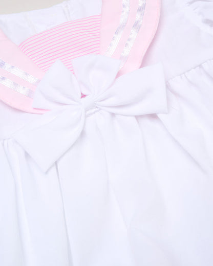 Baby Girls Dress, Pant & Headband Set - White/Navy/Pink (0-9m) (PK6) H12816NB