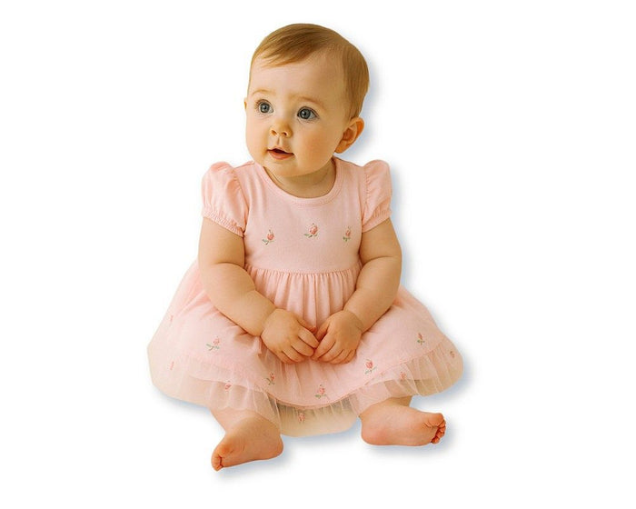 Baby Girls Dress with Floral Embroidery and Mesh (NB-9m) (PK6) - BIS-2120-6392