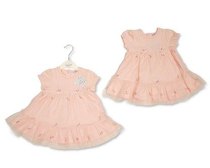 Baby Girls Dress with Floral Embroidery and Mesh (NB-9m) (PK6) - BIS-2120-6392