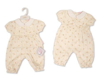 Baby Girls Floral Long Romper with Bow (NB-9m) (PK6) BIS-2120-6436