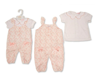 Baby Girls Jacquard 2 pcs Dungaree Set with Bows (NB-9m) (PK6) - BIS-2120-6411