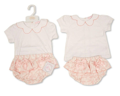 Baby Girls Jacquard 2 pcs Set with Bows (NB-9m) (PK6) - BIS-2120-6408
