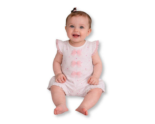 Baby Girls Short Romper with 3 Bows - Hearts (NB-6m) (PK6) - BIS-2120-6395