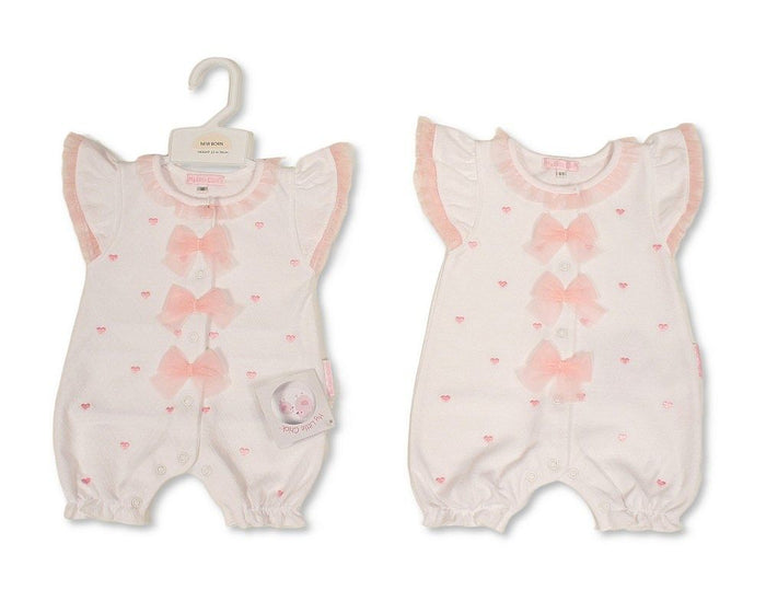 Baby Girls Short Romper with 3 Bows - Hearts (NB-6m) (PK6) - BIS-2120-6395