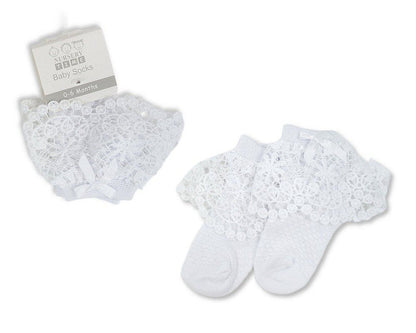 Baby Girls Socks with Cotton Lace and Bow (0-18m) (PK12) BW-61-2248