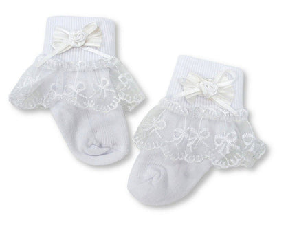 Baby Girls Socks with Lace and Rosebud Bow (0-18m) (PK12) BW-61-2249