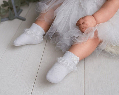 Baby Girls Socks with Satin Lace and Rosebud Bow (0-18m) (PK12) BW-61-2250