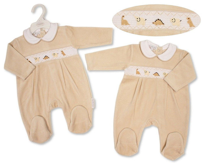 Baby Velour All in One with Smocking - Dino (NB-6m) (PK6) - BW-13-440
