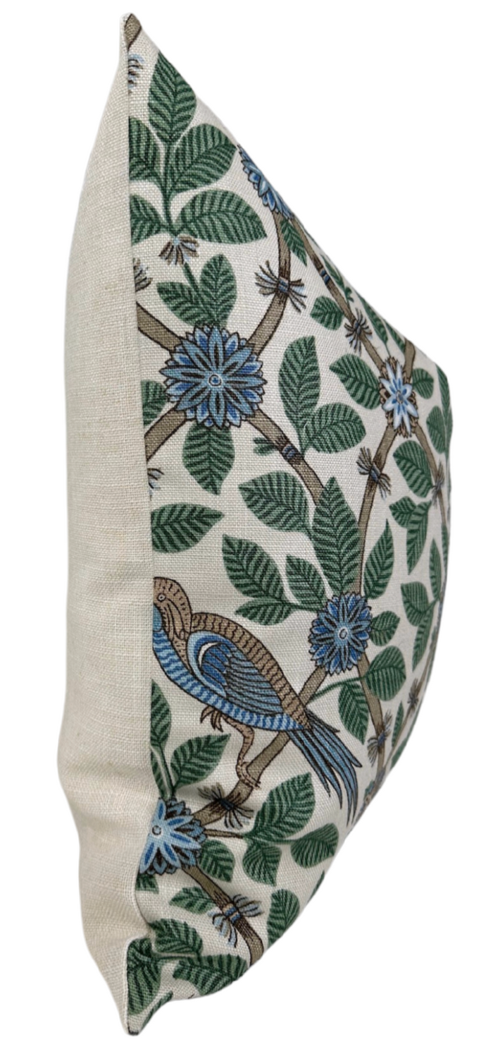 Bamboo Bird Pillow Cover in Aqua Blue