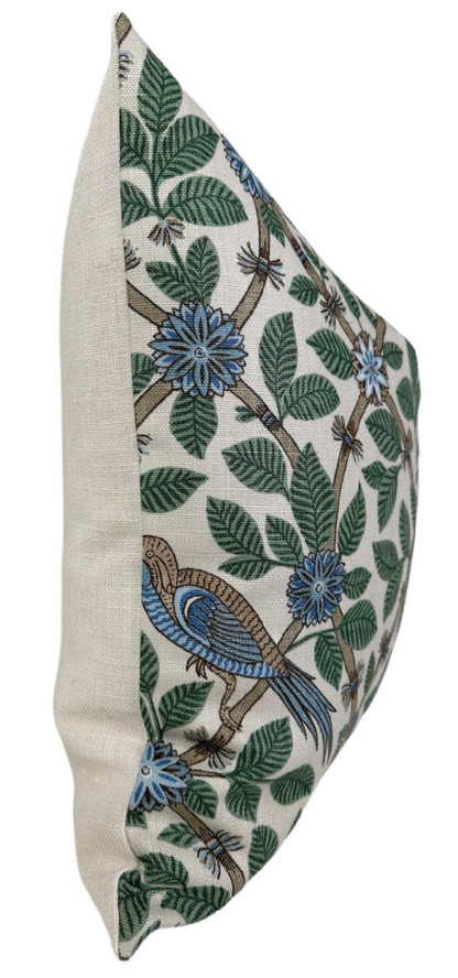 Bamboo Bird Pillow Cover in Aqua Blue