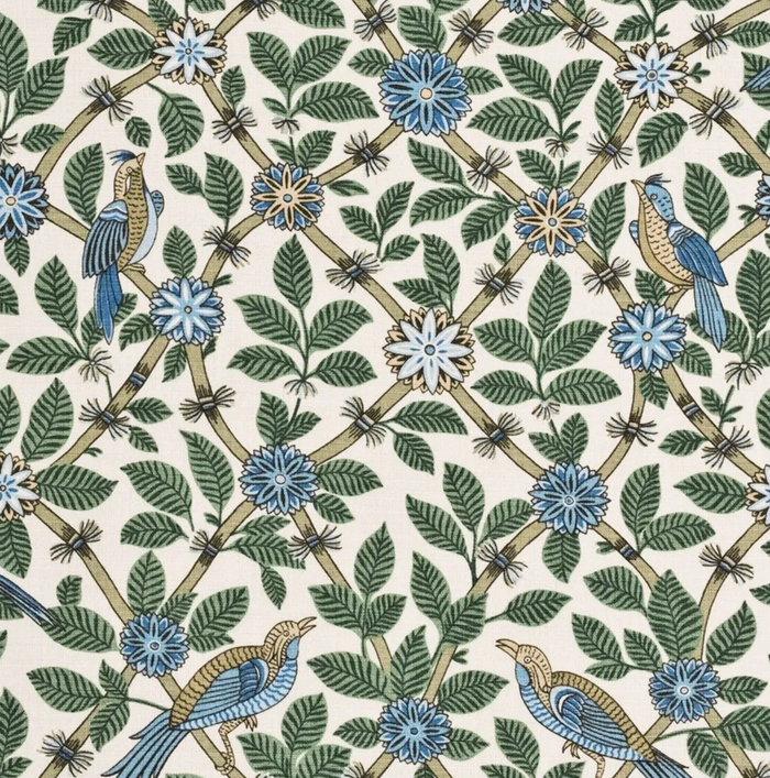 Bamboo Bird Pillow Cover in Aqua Blue