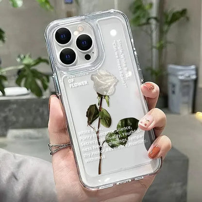 a woman holding a white rose phone case