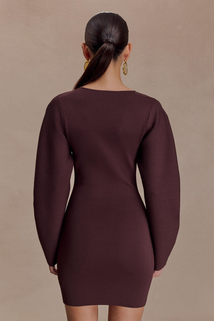 Billy Balloon Sleeve Knit Mini Dress - Dark Chocolate