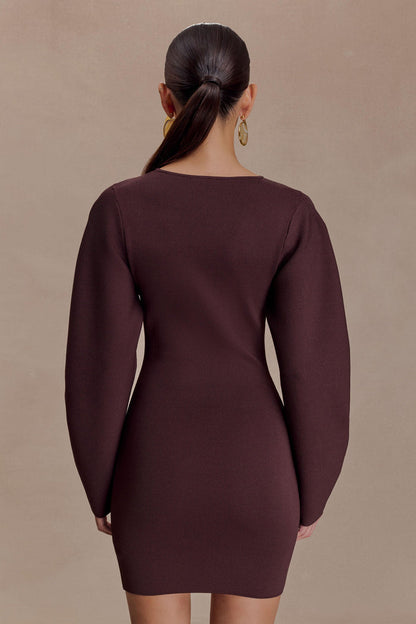 Billy Balloon Sleeve Knit Mini Dress - Dark Chocolate