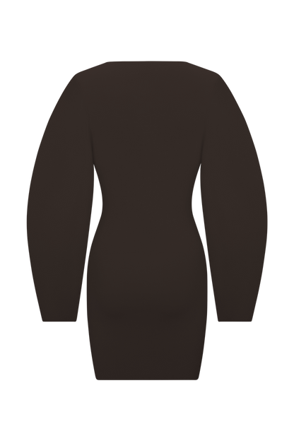 Billy Balloon Sleeve Knit Mini Dress - Dark Chocolate