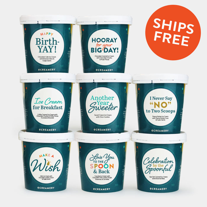 Photo of 8 pints of ice cream for grandkid's birthday gifts