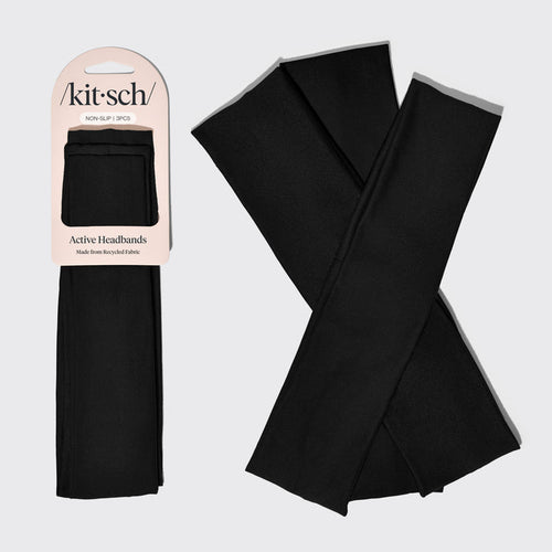 KITSCH Black Active Headbands — hero product shot of black active headbands 3-piece set — soft, stretchy design keeps hair in place during workouts and lounging