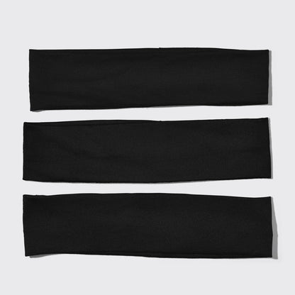 KITSCH Black Active Headbands — Set of 3 black Recycled Fabric Active Headbands, ribbed knit, stacked on white background