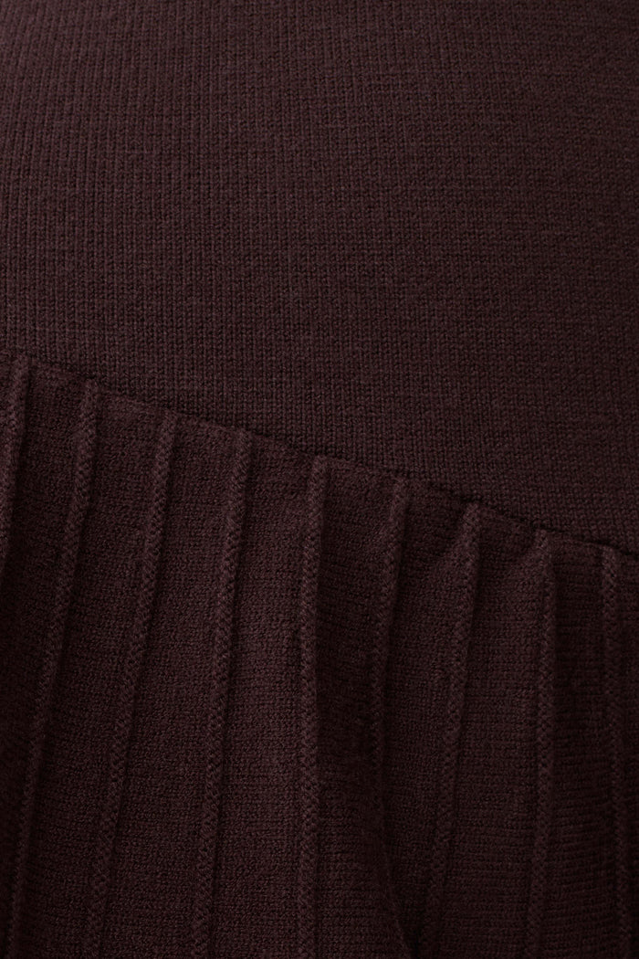 Blair Knit Mini Dress With Pleats - Chocolate