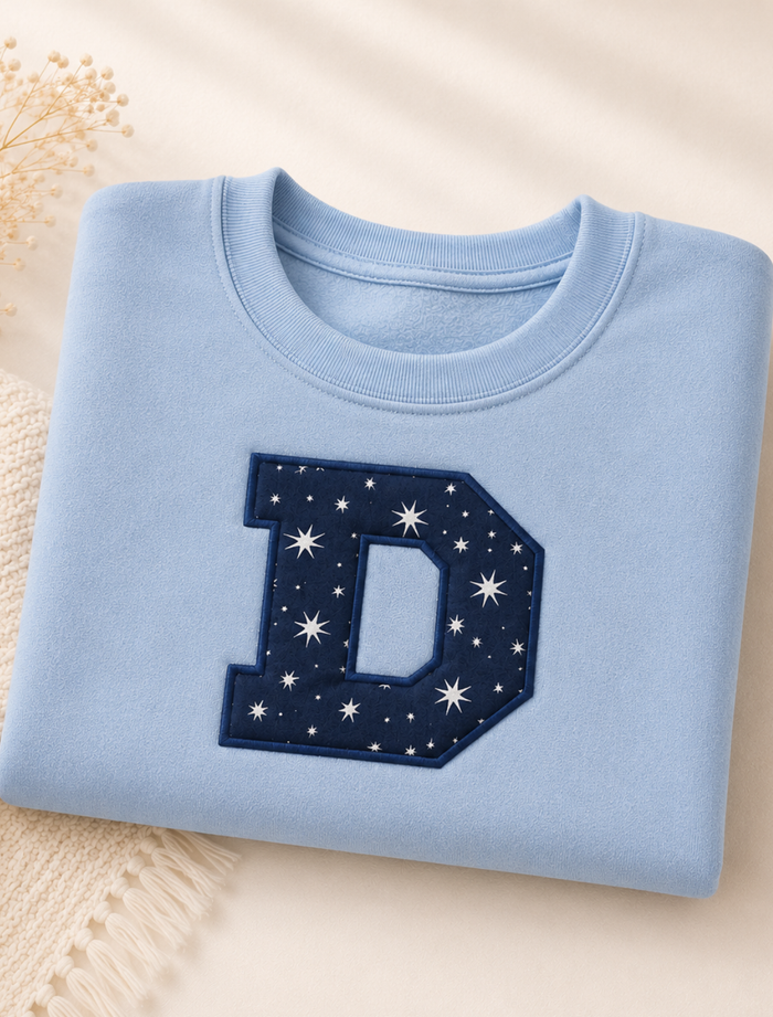 Blue Applique Initial Jumper