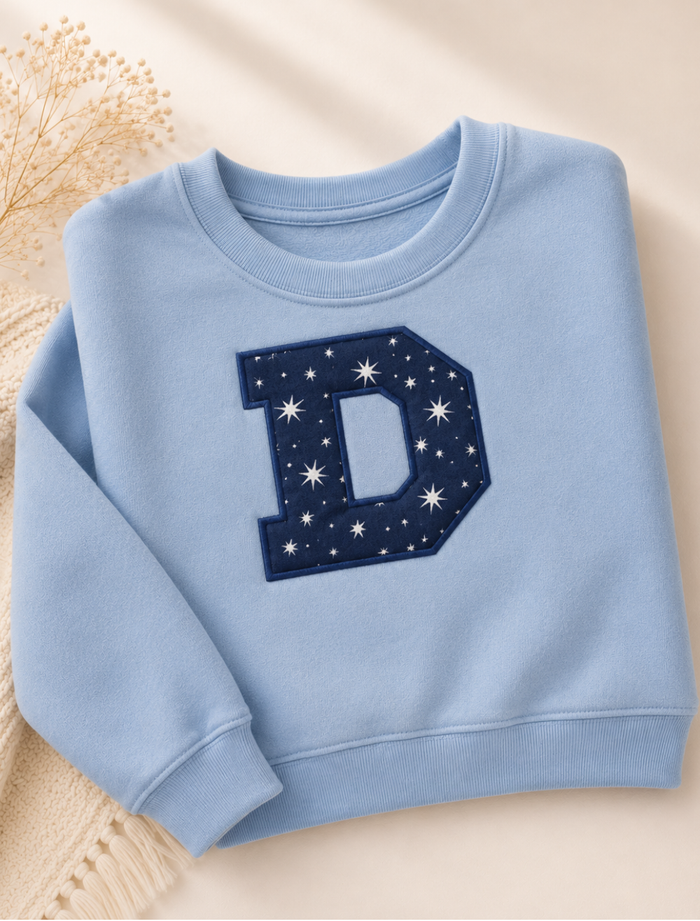 Blue Applique Initial Jumper