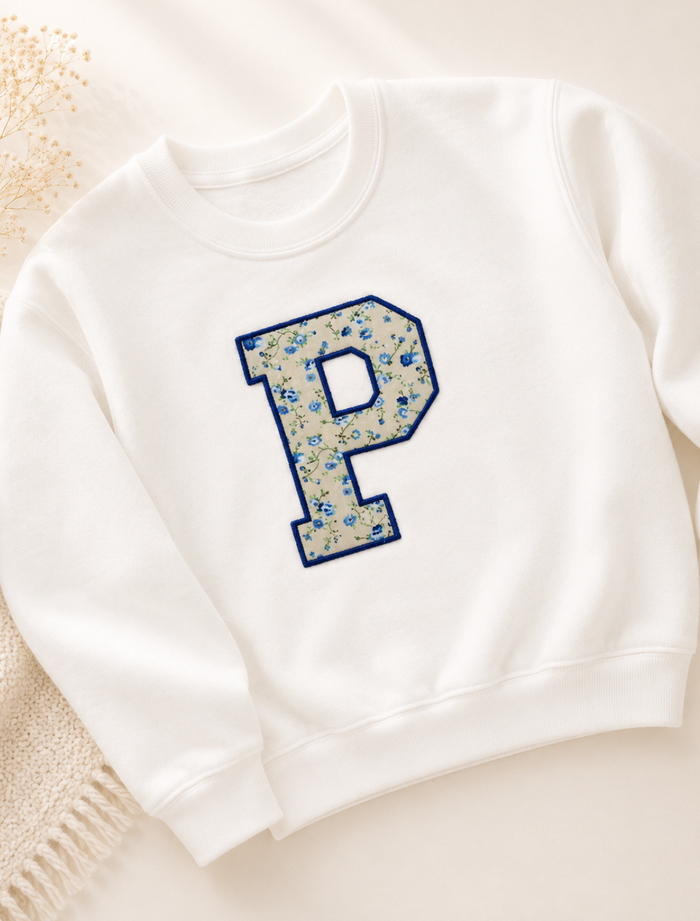 Blue Applique Initial Jumper