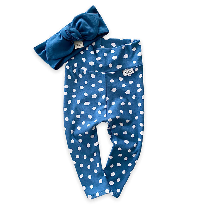 Blue White Abstract Dots Mix and Match Leggings with Blue Headband