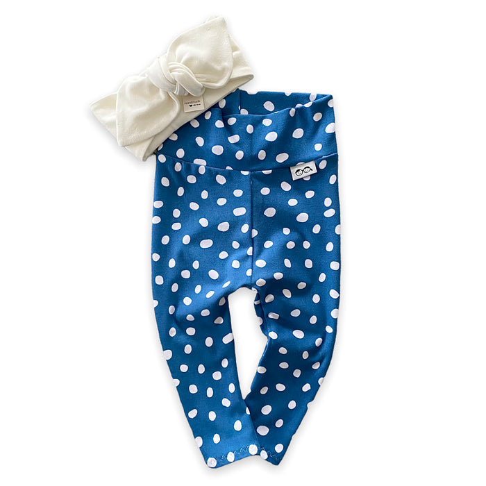 Blue White Abstract Dots Mix and Match Leggings with White Headband