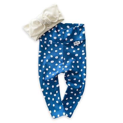 Blue White Abstract Dots Mix and Match Leggings with White Headband