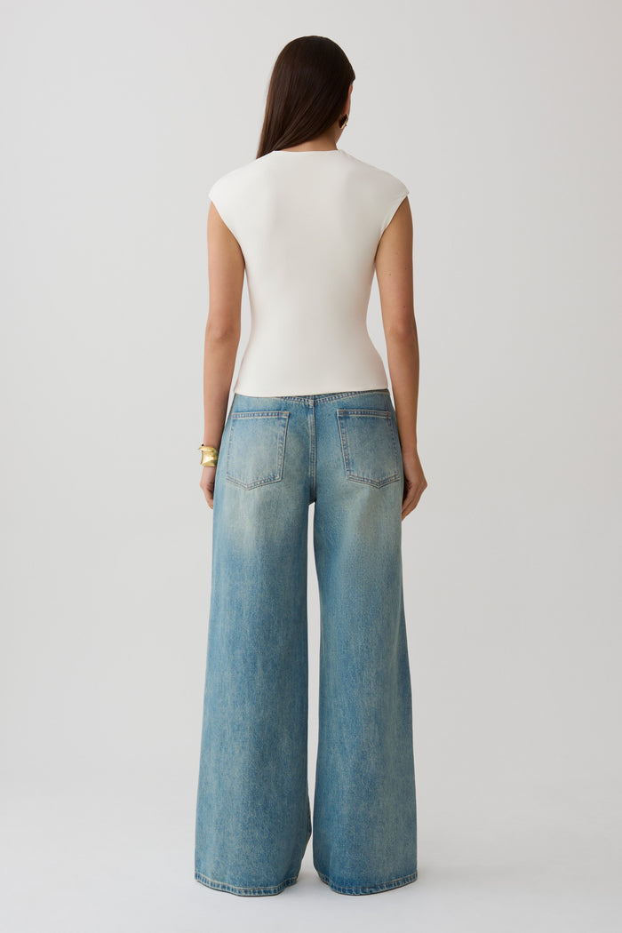 Chai Peached Jersey High Neck Top - Ivory