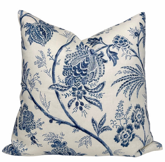 Chinoiserie Vine Pillow Cover in Cobalt Blue, Schumacher Textiles