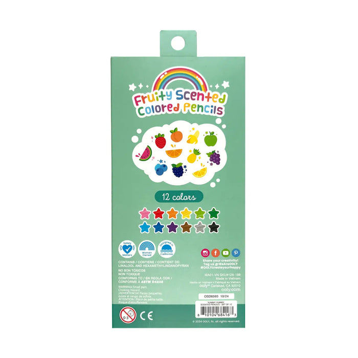 A pack of 12 scented colored pencils in various colors, labeled 'Yummy Yummy'. The pencils are displayed in a clear packaging with a colorful design.