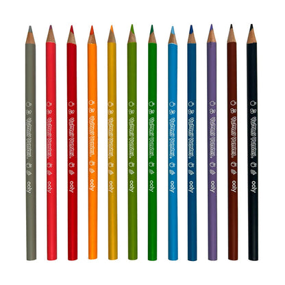 12 scented colored pencils in various colors, labeled 'Yummy Yummy'.