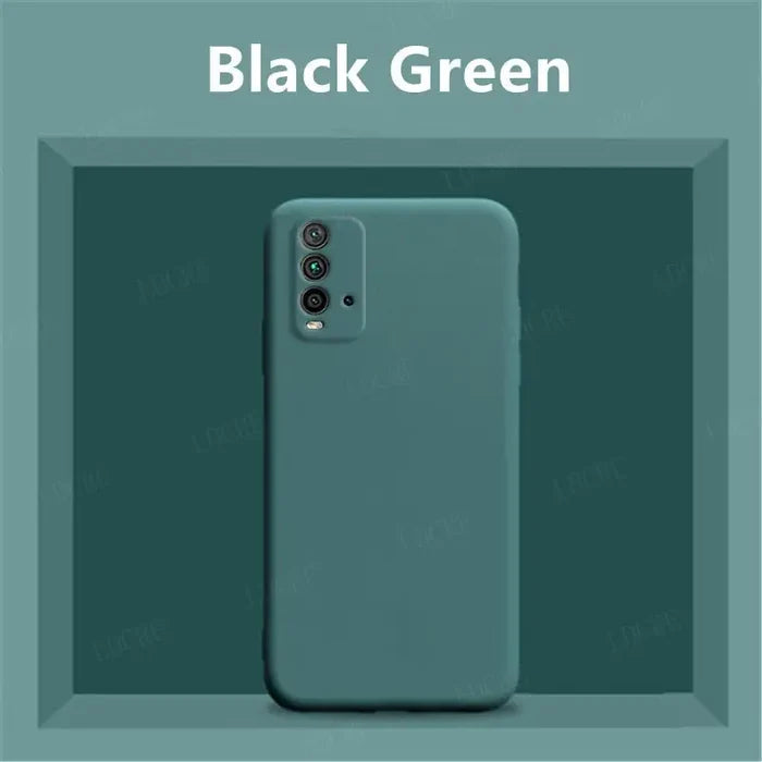 The back of a black green iphone case