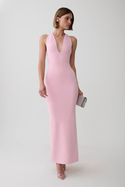 Darla Deep V Knit Maxi Dress - Candy Pink
