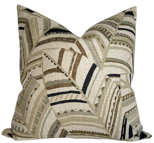 Deco Leaves Pillow Cover in Neutral Brown, Schumacher Textiles