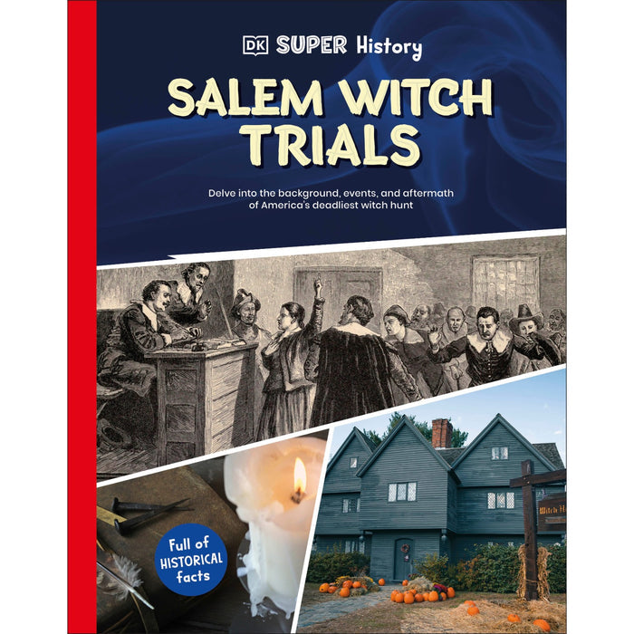 Book cover of 'Salem Witch Trials' from DK Super History series with images and text.