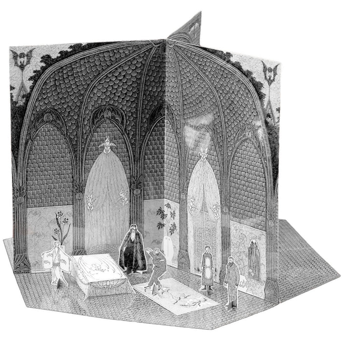 Gothic-style interior with people and furniture, likely from a historical or fantasy setting.