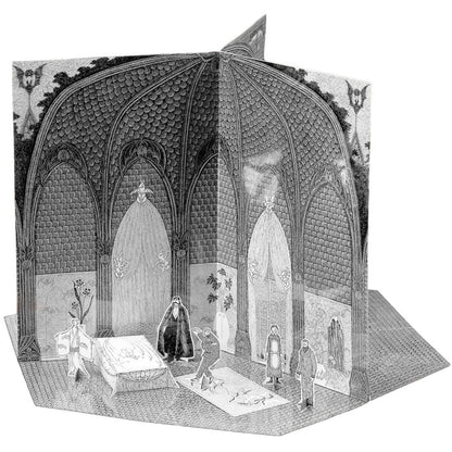 Gothic-style interior with people and furniture, likely from a historical or fantasy setting.