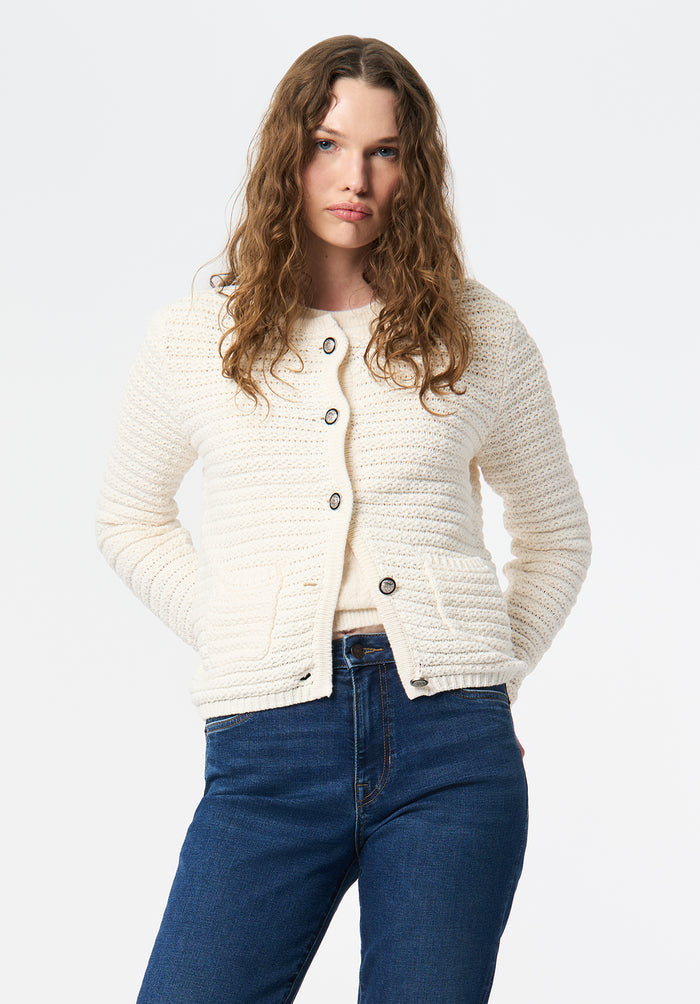 Buffalo Women Sweaters White Knit Sweaters Textured Knit Patch Pockets