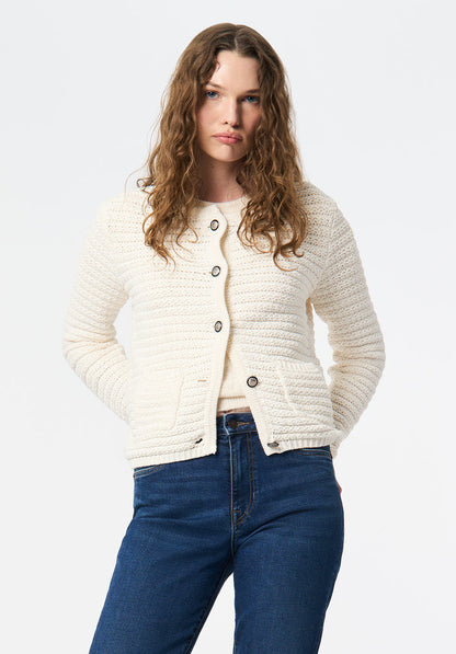 Buffalo Women Sweaters White Knit Sweaters Textured Knit Patch Pockets