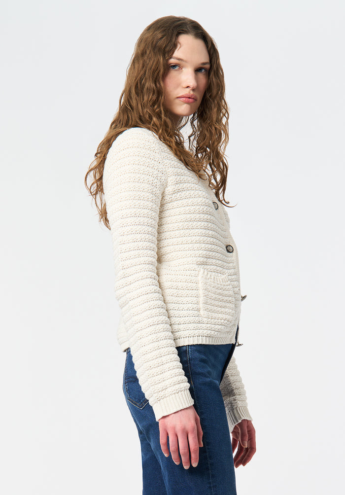 Buffalo Women Sweaters White Knit Sweaters Textured Knit Patch Pockets