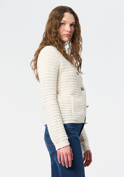 Buffalo Women Sweaters White Knit Sweaters Textured Knit Patch Pockets