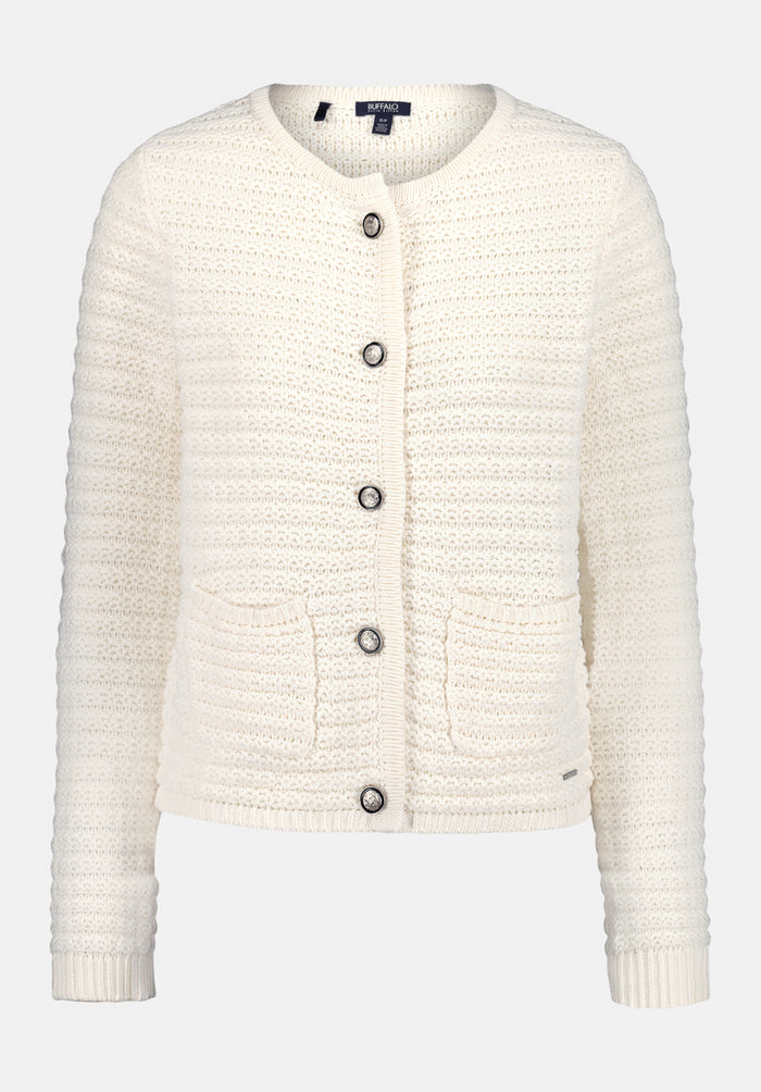 Buffalo Women Sweaters White Knit Sweaters Textured Knit Patch Pockets