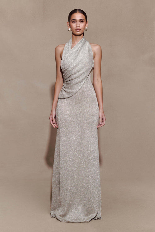 Elma Lurex Knit Halter Maxi Dress - Silver