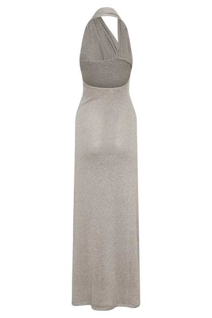Elma Lurex Knit Halter Maxi Dress - Silver