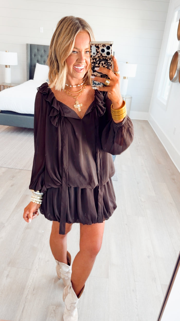 -Final Sale- Nola Bubble Tiered Dress-Espresso