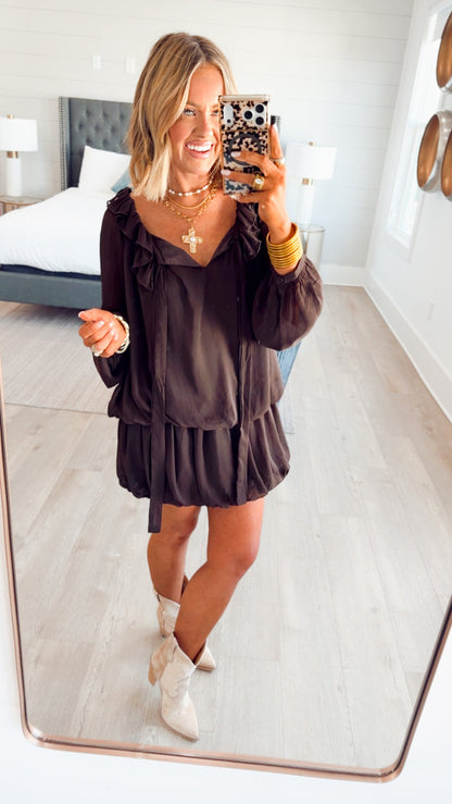 -Final Sale- Nola Bubble Tiered Dress-Espresso