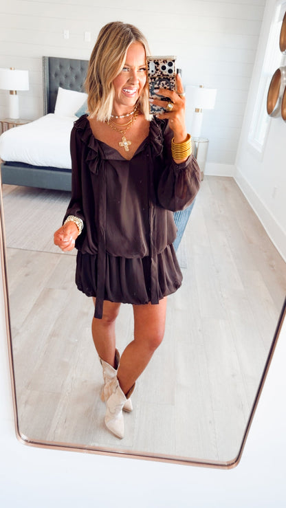 -Final Sale- Nola Bubble Tiered Dress-Espresso