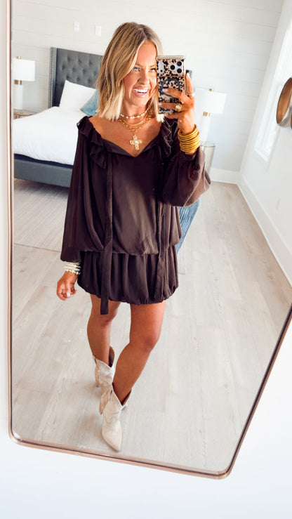 -Final Sale- Nola Bubble Tiered Dress-Espresso